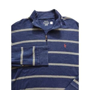 Polo Ralph Lauren Modal cotton Blend 1/4 zip XL mens Blue gray striped red logo